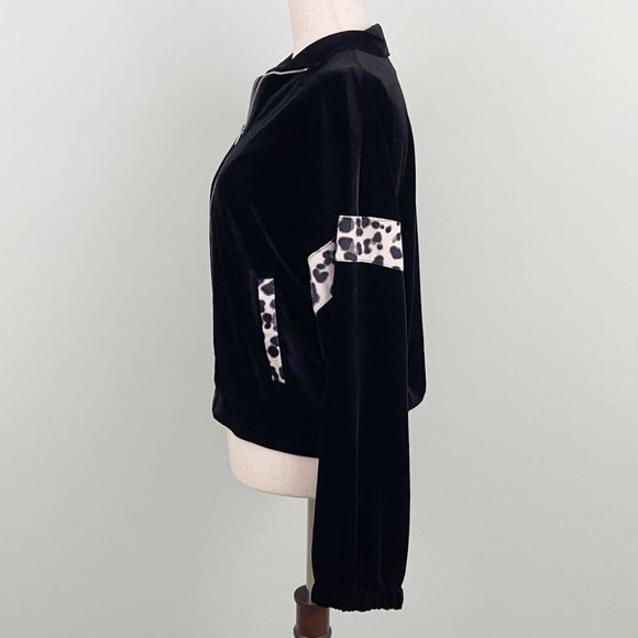 NWT Emory Park x Dolls Kill | Black Velour Leopard Zip Track Jacket Small - Picture 5 of 8
